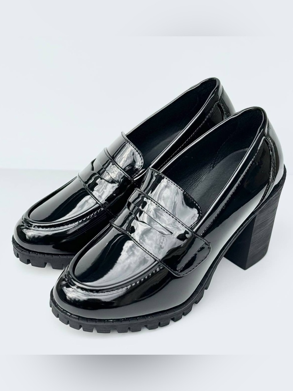 Black Patent Chunky-Heel Loafers for Women - Picture 10 of 10